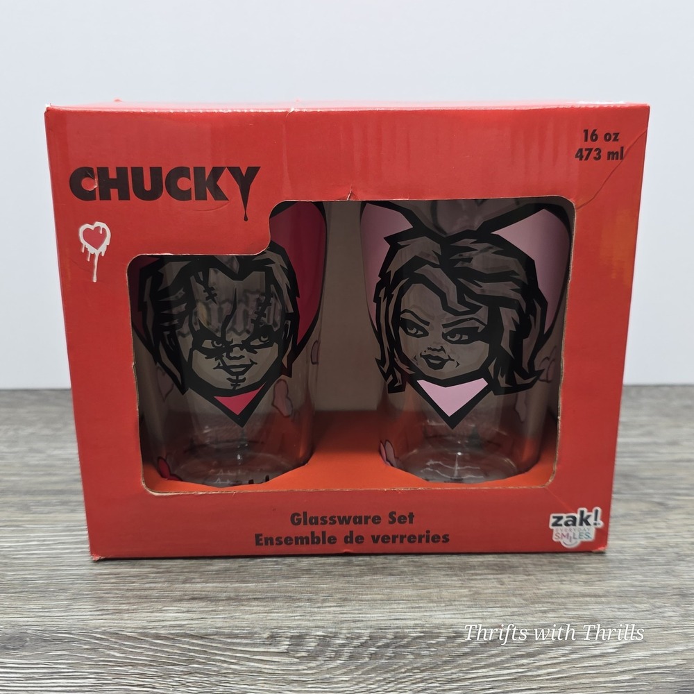 New Chucky & Bride Of Chucky Gift Glassware set Of 2 - 16 oz - Drinking Glasses